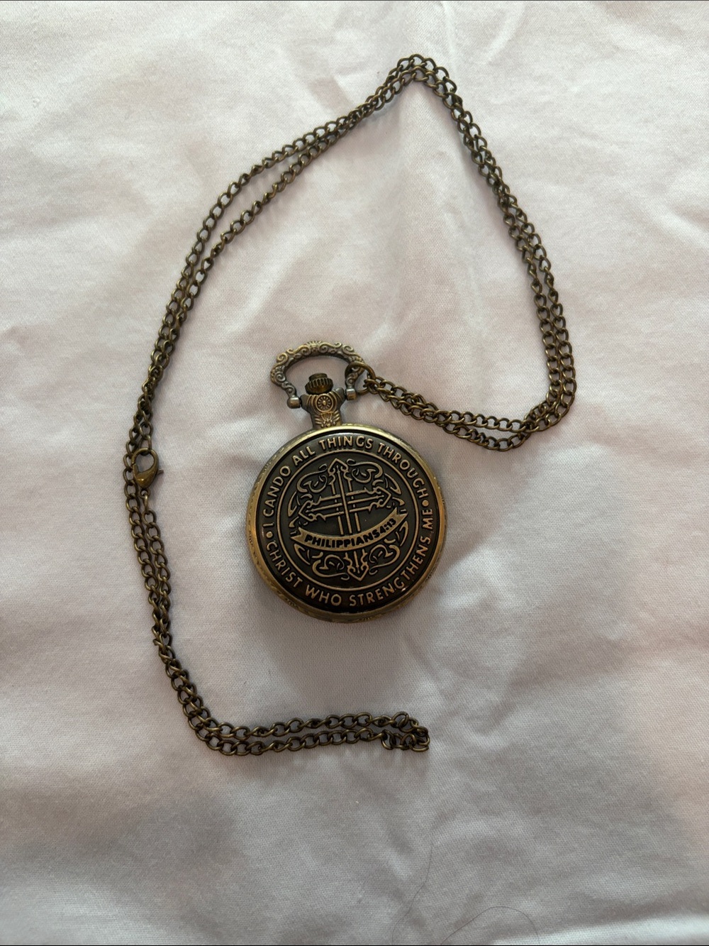 Vintage-Style Bronze Pocket Watch Necklace - Philippians Design
